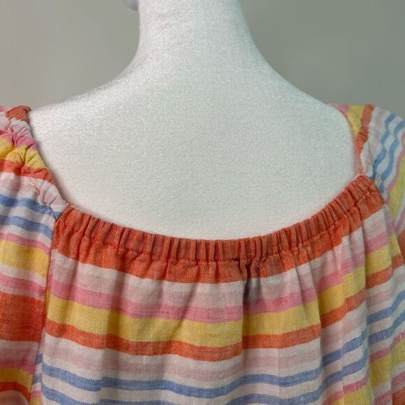 Talbots Linen Striped Puff Sleeve Top L Pastel Summer Blouse Coastal Grandma - Picture 7 of 12